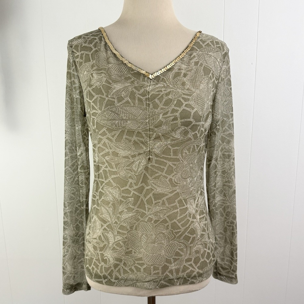 Sheer Floral Snakeprint Sequin Mesh TOP Small Y2K Sexy Glam NEW YORK & COMPANY
